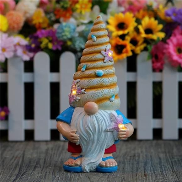 Solar-Powered Beach Gnome Statue - Delightful Garden Gnomes - Picture 1 of 7
